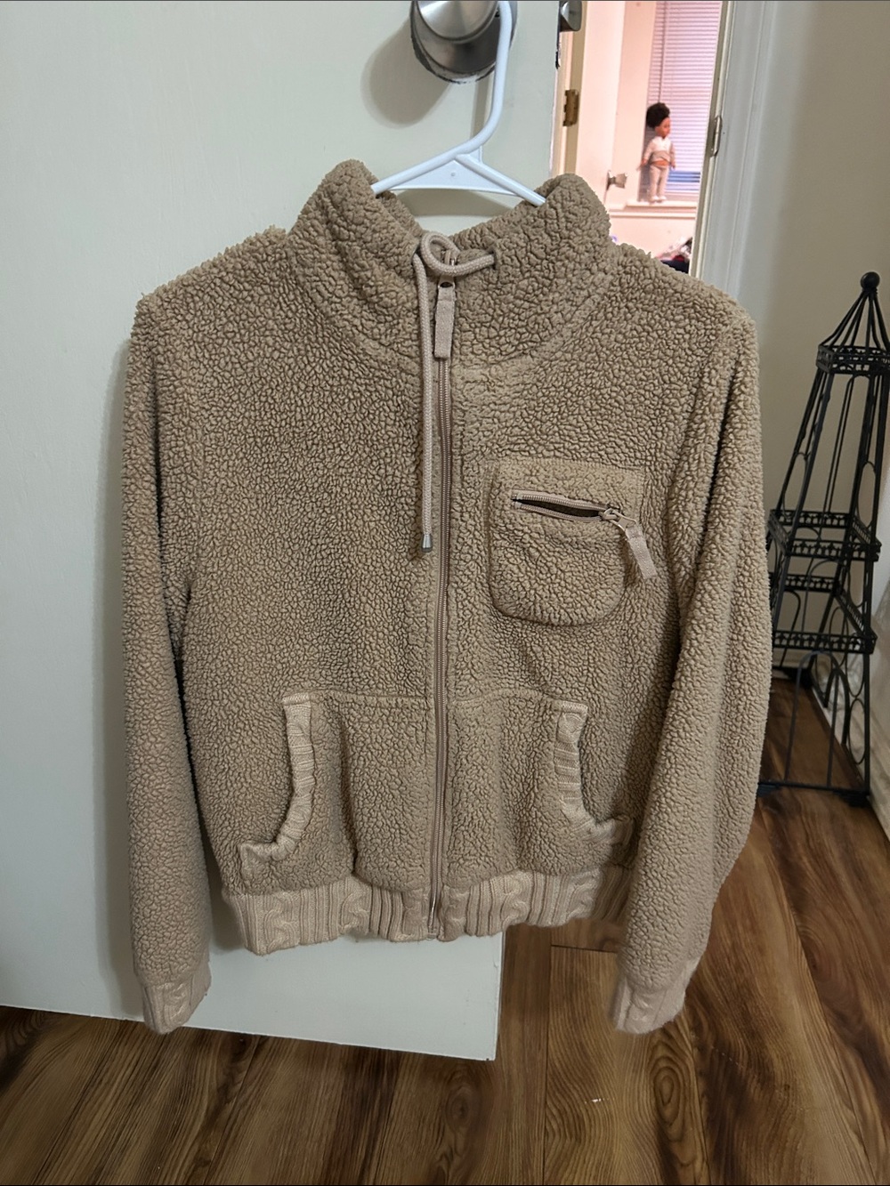 Cozy Tan Sherpa Zip-Up Jacket